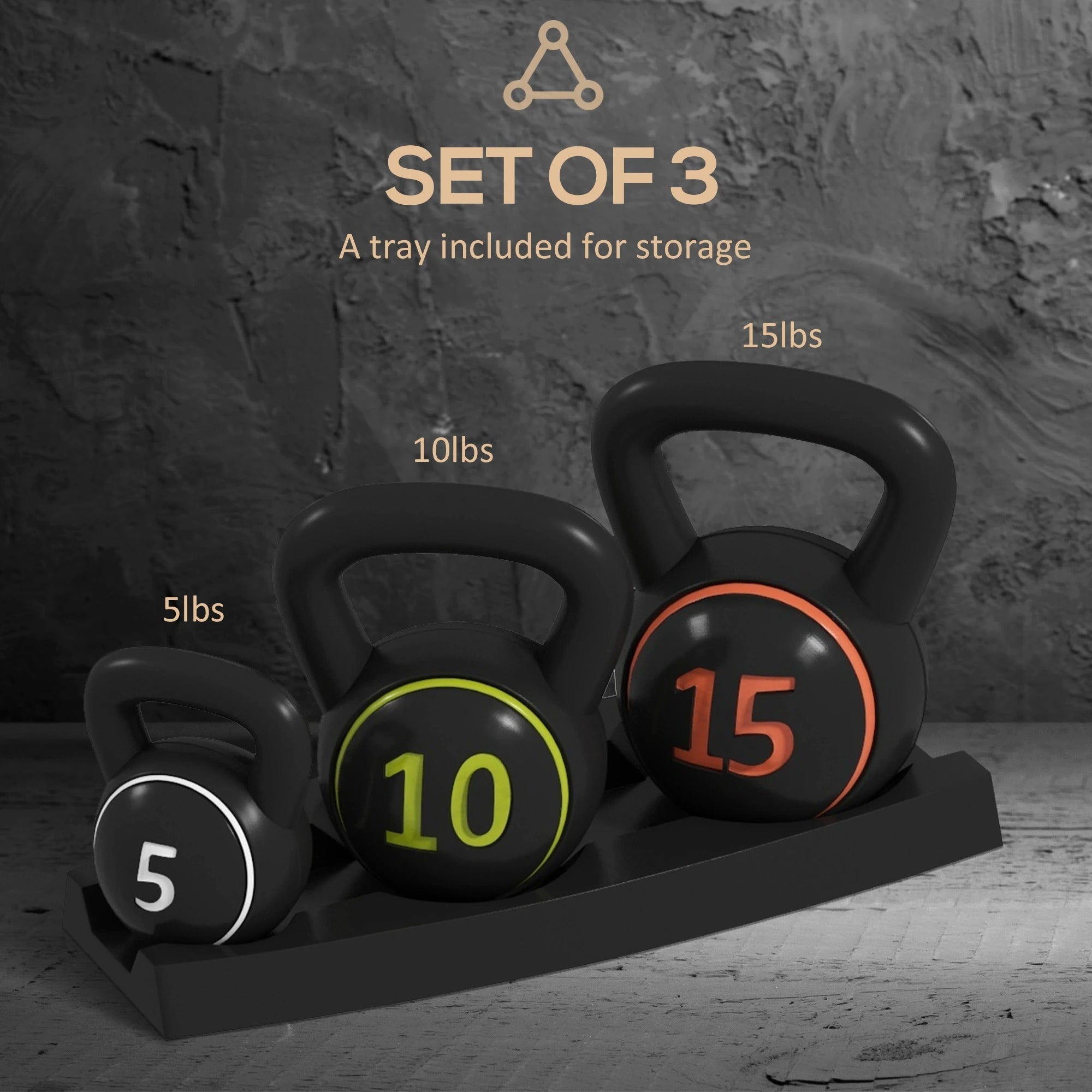 Three Piece Kettlebell Set with Tray